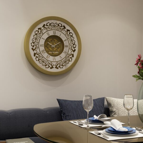 Add a touch of timeless elegance to your home or office with this stunning Vintage Floral Bronze Effect Wall Clock. Featuring classic Roman numerals on a large round mirror, this artisan timekeeper is sure to make a statement in any room. Handmade with care, this elegant wall clock is the perfect addition to your living room decor or as a centerpiece for your space. Crafted from high-quality wood, this unique clock is both functional and stylish, making it a beautiful and practical accent piece for your home. Elevate your interior with this exquisite handmade clock today!