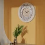 Handmade Roman Numeral Wall Clock with Beige Wooden Frame and Silent Floral Mirror Design