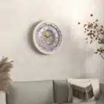 Handmade Roman Numeral Wall Clock with Beige Wooden Frame and Silent Floral Mirror Design