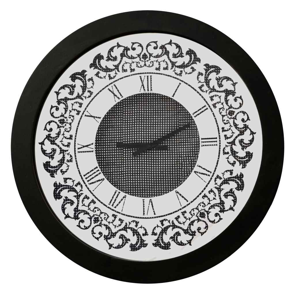 Add a touch of timeless elegance to your living space with our Round Black Color Designer Wall Clock. This exquisite clock features Roman numerals and a vintage artisan design, making it the perfect statement piece for your home decor. Crafted with precision and attention to detail, this large wall clock exudes luxury and charm. The rhinestone sparkling crystal detail adds a touch of glamour and sophistication, while the silent operation ensures a peaceful ambiance in any room. This decorative mirrored clock is a must-have for those who appreciate aesthetic design and vintage-inspired accents. Surprise your loved ones with this handmade wall clock as a housewarming gift that will elevate their interior design. Embrace the beauty of this unique wall clock that doubles as boho wall art and rhinestone decor, bringing a touch of classic luxury to your living space. Elevate your home with this stunning piece of luxury classic home accessories.