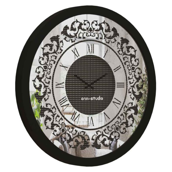 Add a touch of timeless elegance to your living space with our Round Black Color Designer Wall Clock. This exquisite clock features Roman numerals and a vintage artisan design, making it the perfect statement piece for your home decor. Crafted with precision and attention to detail, this large wall clock exudes luxury and charm. The rhinestone sparkling crystal detail adds a touch of glamour and sophistication, while the silent operation ensures a peaceful ambiance in any room. This decorative mirrored clock is a must-have for those who appreciate aesthetic design and vintage-inspired accents. Surprise your loved ones with this handmade wall clock as a housewarming gift that will elevate their interior design. Embrace the beauty of this unique wall clock that doubles as boho wall art and rhinestone decor, bringing a touch of classic luxury to your living space. Elevate your home with this stunning piece of luxury classic home accessories.