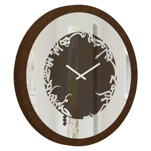Add a touch of timeless elegance to your home with this traditional round-shaped handmade wall clock. Featuring five stunning surrounding colors - black, gray, gold, beige, and walnut, this clock is a true beauty. The captivating design element of Persian calligraphy around the mirrored clock adds a stylish and one-of-a-kind touch that makes this piece truly special. This large modern wall clock is perfect for any room in your home, whether it's in the kitchen, living room, or bedroom. Its oversized silhouette ensures it will make a statement on any wall, while its silent movement ensures a peaceful atmosphere. Upgrade your décor with this brilliant and beautiful piece today!