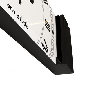 Onn Studio's Rectangle Black Mirrored Wall Clock with Roman numerals and decoration.