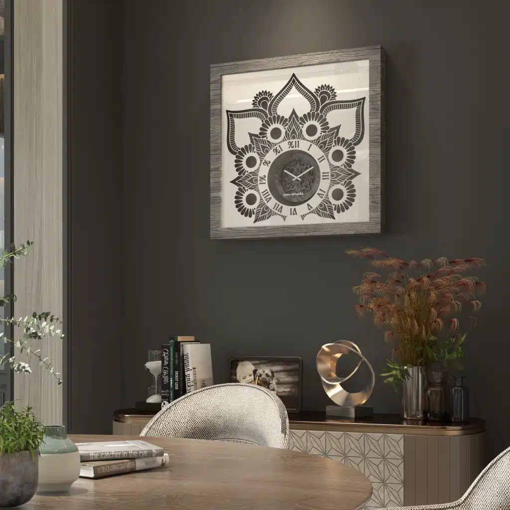 Introducing our exquisite Roman Numeral Wall Clock, the perfect statement piece for your living room decor. This chic vintage-inspired square wall clock in a stunning silver patina finish exudes elegance and sophistication. Its unique design adds a touch of luxury to any space, making it a must-have for those who appreciate chic home decor. Upgrade your living room with this stylish yet functional wall art that is sure to impress guests and elevate the ambiance of your home.