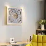 Handmade Roman Numeral Wall Clock with Beige Wooden Frame and Silent Floral Mirror Design