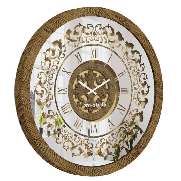 Add a touch of timeless elegance to your living space with this exquisite Round Unique Gold Patina Wall Clock. The intricate frame boasts a royal vintage effect, creating a luxurious atmosphere in any room. The mirrored design adds a touch of glamour, while the boho style clock enhances the overall aesthetic. Perfect for a chic living room, bedroom, or office, this stunning piece of wall art effortlessly combines style and functionality. Make a statement with this one-of-a-kind wall clock that will surely elevate your decor.