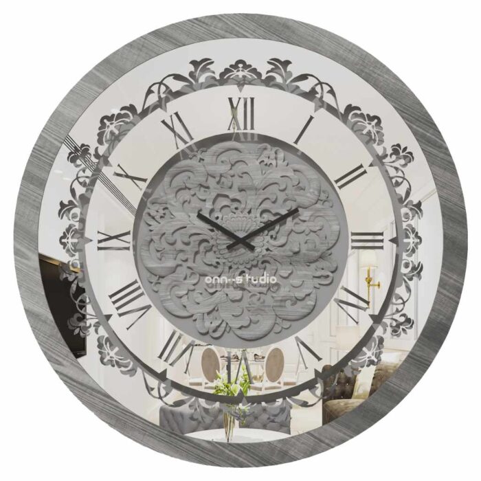 Introducing our stunning Roman Numeral Wall Clock - the perfect Unique Wall Art for Living Rooms! This Chic Vintage Look Round Wall Clock in Silver Patina exudes elegance and charm, making it an ideal addition to any stylish home decor. Add a touch of sophistication to your living space with this elegant timepiece, designed to be a standout Statement Piece in any room. Elevate your interior design with this exquisite clock and create a truly luxurious atmosphere in your home.