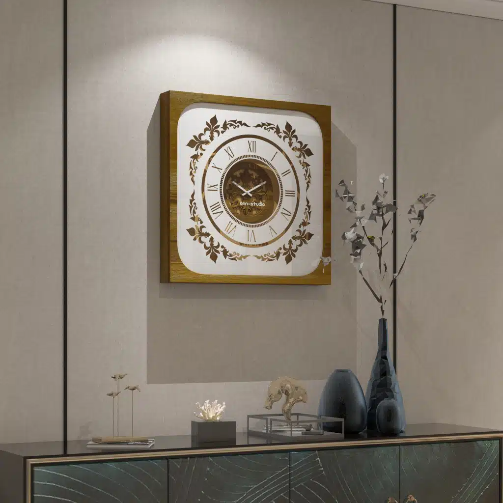 Add a touch of Boho style charm to your living space with this unique Roman Numeral Mirror Clock. This chic vintage square wall clock in patina gold is not just a timepiece, but a piece of elegant home decor that will elevate the look of your living room. With its intricate Roman numerals and stylish design, this clock is sure to be a conversation starter and a focal point in any room. Bring a touch of sophistication and vintage flair to your home with this stunning wall art piece.