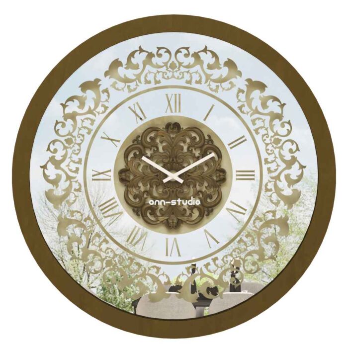 Add a touch of vintage charm to your home or office with this exquisite Vintage Floral Bronze Effect Wall Clock. Featuring elegant Roman numerals on a large round mirror, this artisan timekeeper is a statement piece that will elevate any space. Handmade with care, this wooden clock is perfect for adding a touch of sophistication to your living room decor. Make a statement with this elegant wall clock that combines beauty and functionality in one stunning piece.