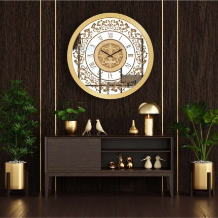 Add a touch of timeless elegance to your living space with our Round Wall Clocks featuring Roman Numerals. This Vintage Clock with a charming Traditional Floral design will elevate your interior decor effortlessly. Crafted with care as a Handmade Wall Clock, this statement piece is not only a practical timepiece but also a show-stopping decorative Mirrored Clock. The silent clock mechanism ensures a peaceful ambiance in your home. Perfect for large wall spaces in the living room, this Unique wall clock makes for a memorable housewarming gift. Embrace the aesthetic design of our Decorative Mirrored Clock and let it become the focal point of your room decor. Elevate your interior design with this exquisite piece of art!