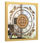 Onn Studio's Square Gold Mirrored Wall Clock with Roman numerals and decoration.