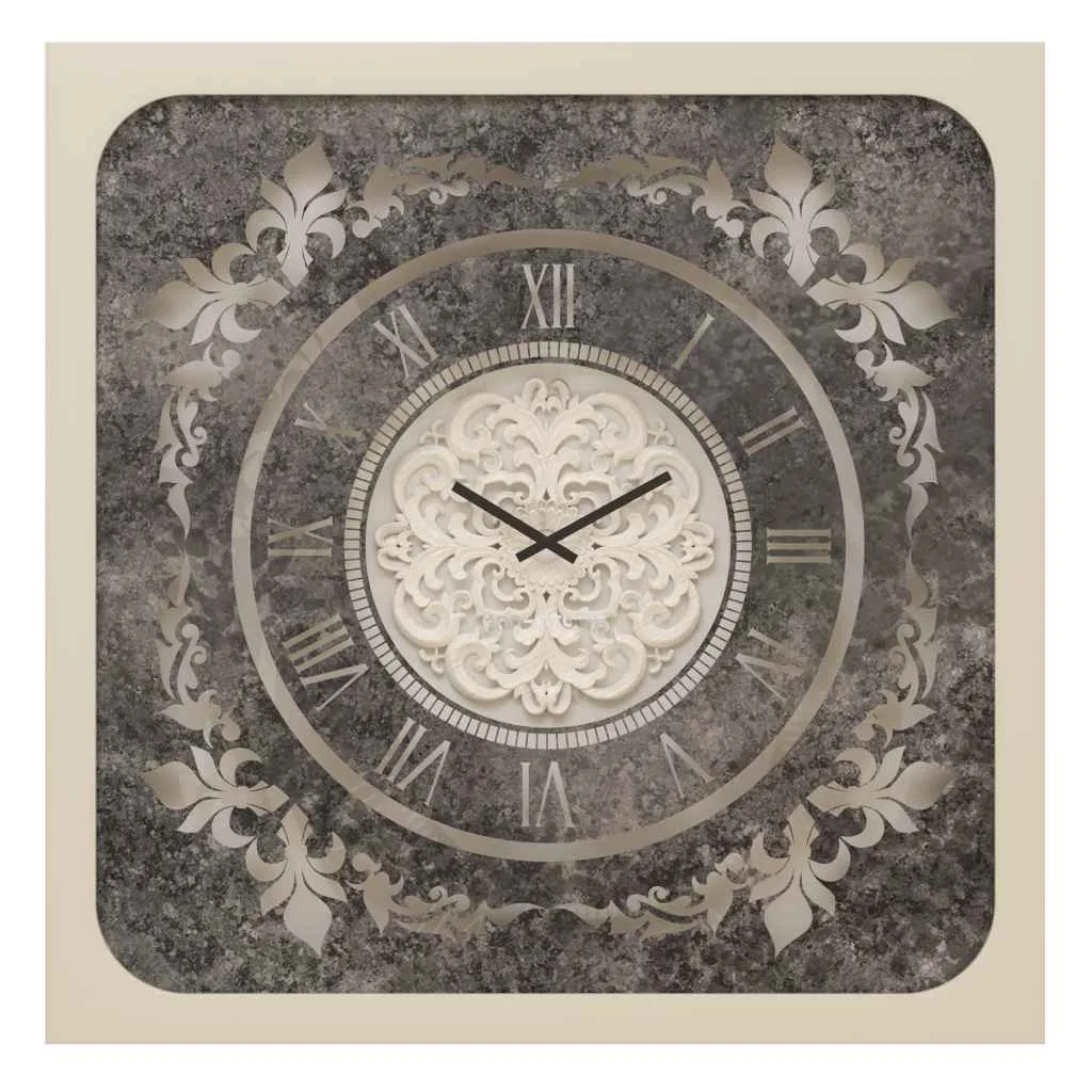 Add a touch of elegance to your living space with our Square Beige Colour Wall Clock featuring Roman Numerals and a Traditional Floral design. This Artisan clock is a true statement piece, handcrafted with care to bring a vintage charm to your home. Its large size and silent movement make it perfect for any room decor, while the Decorative Mirrored accents add a unique touch to this clock. Whether you are looking for an interior design upgrade or a thoughtful housewarming gift, this beautiful piece is sure to impress. Embrace the Boho Wall Art trend with this Retro-inspired clock, creating an aesthetic design that will enhance any space. Don't miss out on this opportunity to add a one-of-a-kind, Handmade Wall Clock to your collection!