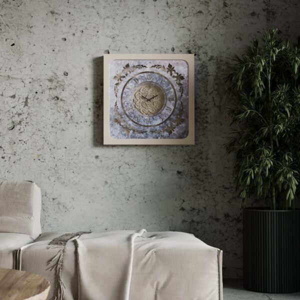 Handmade Roman Numeral Wall Clock with Beige Wooden Frame and Silent Floral Mirror Design