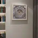 Handmade Roman Numeral Wall Clock with Beige Wooden Frame and Silent Floral Mirror Design