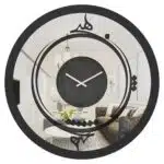 Onn Studio's Round Black Mirrored Wall Clock with Persian numerals and calligraphy.