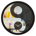 Modern mirrored wall clock with unique Yin Yang design for living room deco