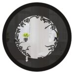 Add a touch of elegance to your home with this traditional round shaped, handmade wall mirror featuring 5 stunning surrounding colors - black, gray, gold, beige, and walnut. The captivating design element of Persian calligraphy around the mirrored surface sets this piece apart, making it a stylish and one-of-a-kind addition to any wall. Whether you place it in your vanity area, decorative bathroom, large designer entryway, or as a statement piece in any room, this mirror exudes brilliance and beauty that will surely impress your guests. Elevate your space with this exquisite and unique wall mirror today!