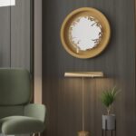 Add a touch of elegance and artistic flair to your space with this traditional round handmade wall mirror. Featuring 5 stunning surrounding colors - black, gray, gold, beige, and walnut - this mirror is a true standout piece. The captivating design element is the Persian calligraphy around the mirror itself, adding a unique and stylish touch. Perfect for vanity, decorative bathroom, or as a large designer entryway mirror, this statement piece is sure to make a brilliant and beautiful addition to any wall. Make a statement with this one-of-a-kind mirror that exudes charm and sophistication.