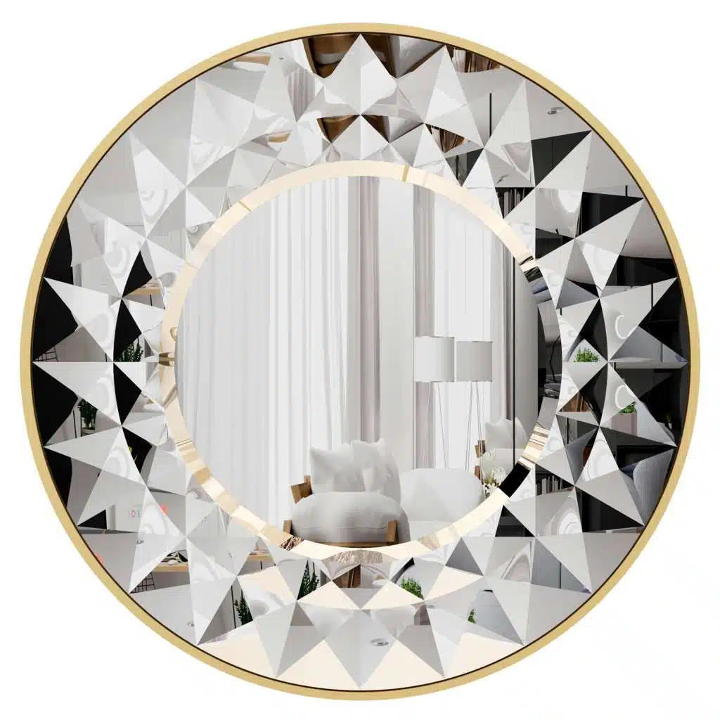 Enhance your space with this stunning Round Large Gold Mirror that exudes an aesthetic charm. This unique mirror is perfect for your bathroom vanity, living room, or entryway, adding a touch of elegance to any room. Elevate your decor with this eye-catching piece that brings both functionality and style to your home. Upgrade your space with this unique and versatile bathroom vanity mirror today!
