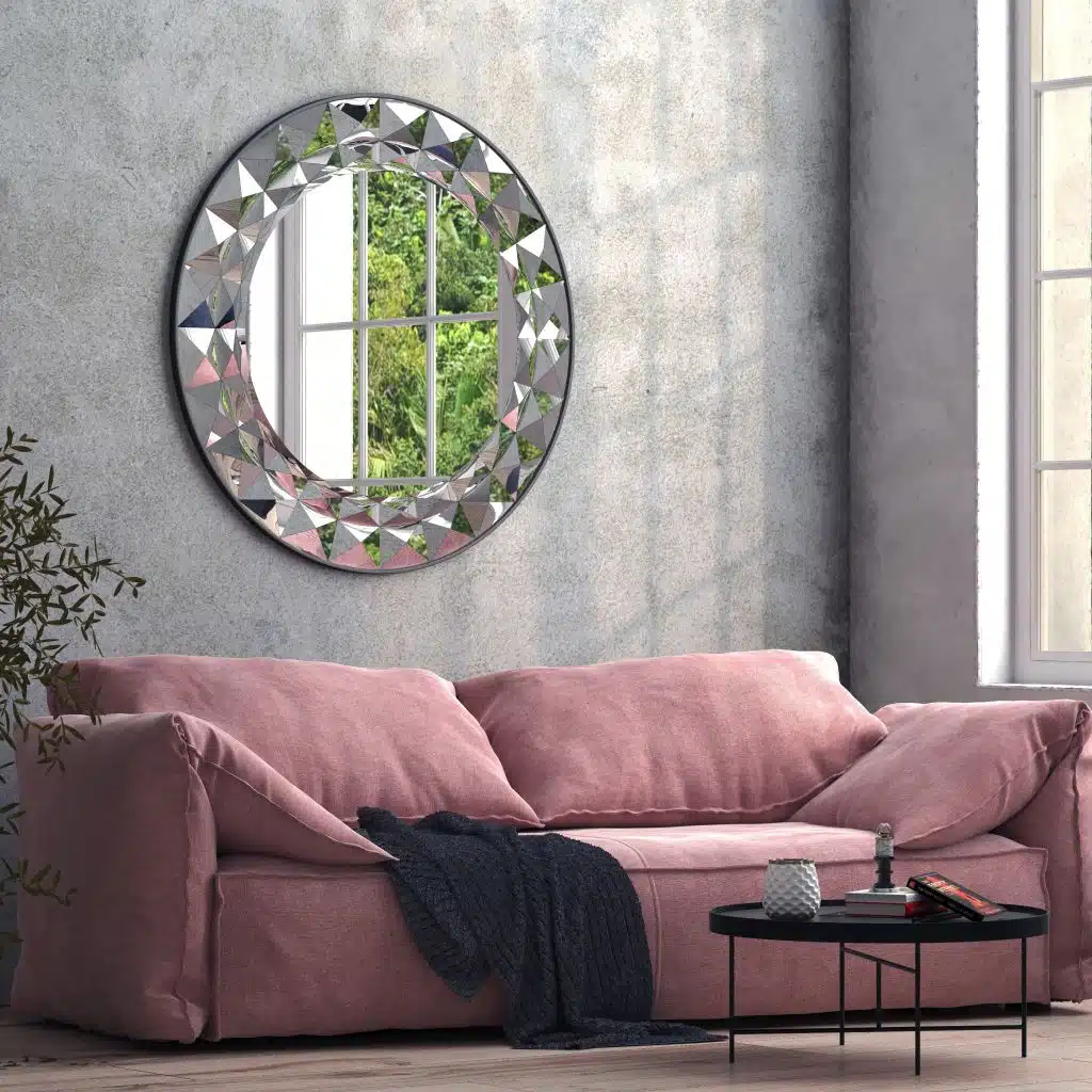 Add a touch of elegance to your living space with this Round Large Gold Mirror. Perfect for adding a glamorous touch to your aesthetic living room decor or sprucing up your bathroom vanity. This unique entryway mirror features a stunning sunburst design, making it a statement piece in any room. Elevate your room decor with this boho wall art that will surely catch the eye of all your guests. Bring style and sophistication to your home with this exquisite gold mirror.
