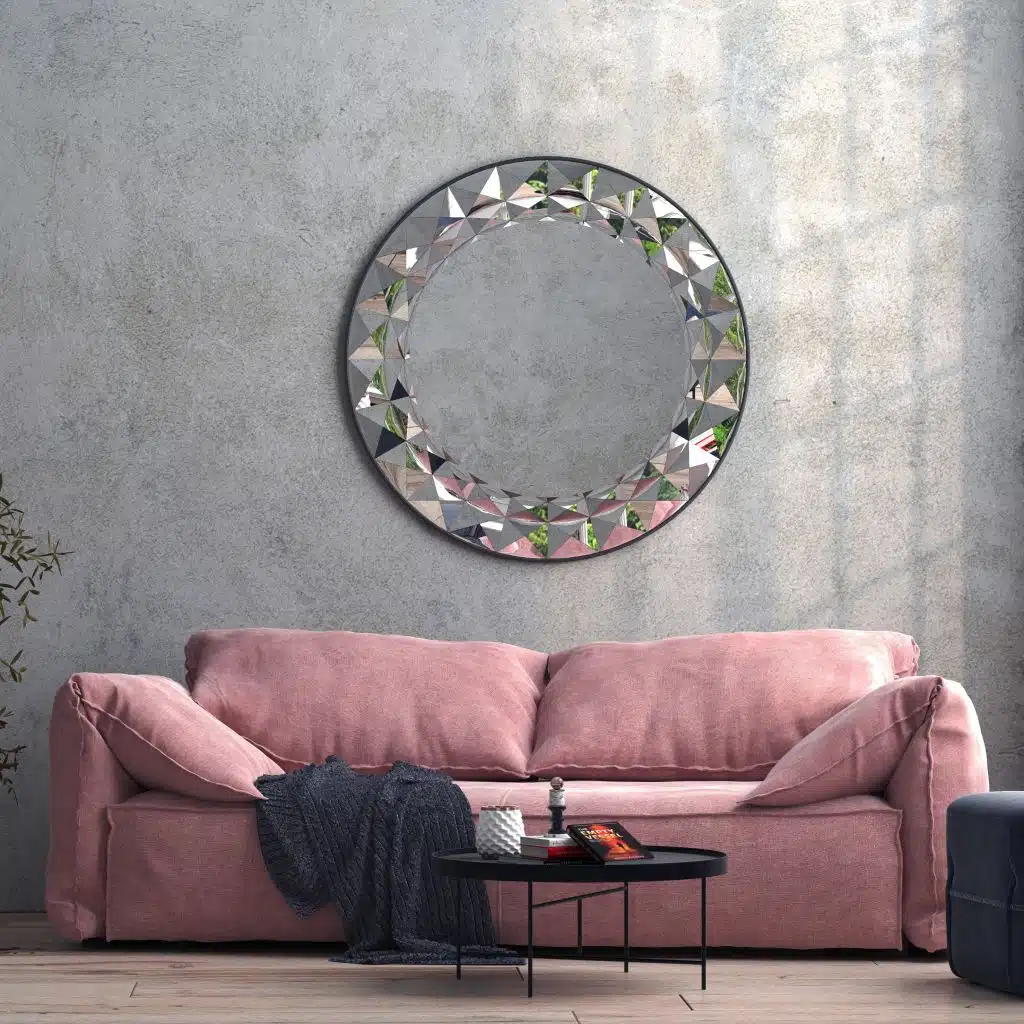 Add a touch of elegance to your living space with this Round Large Gold Mirror. Perfect for adding a glamorous touch to your aesthetic living room decor or sprucing up your bathroom vanity. This unique entryway mirror features a stunning sunburst design, making it a statement piece in any room. Elevate your room decor with this boho wall art that will surely catch the eye of all your guests. Bring style and sophistication to your home with this exquisite gold mirror.
