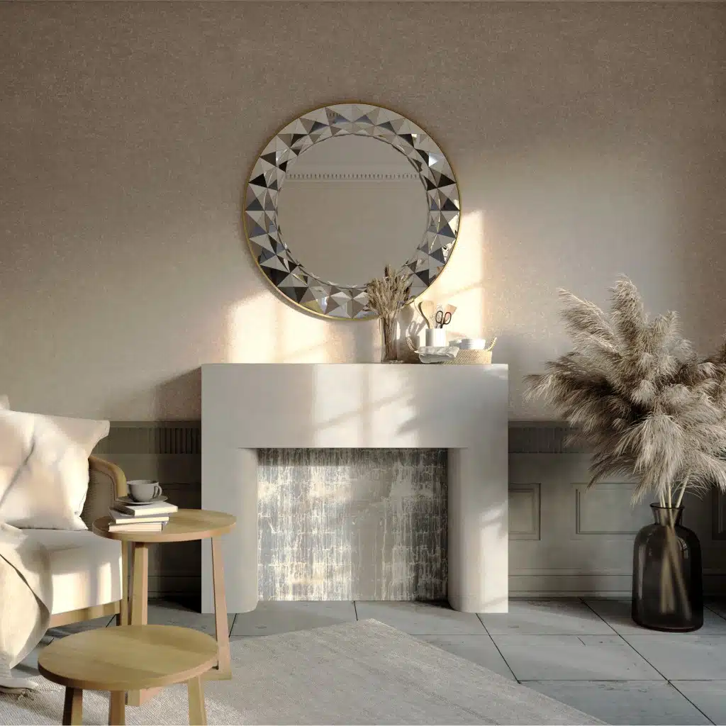 Add a touch of elegance to your living space with this Round Large Gold Mirror. Perfect for adding a glamorous touch to your aesthetic living room decor or sprucing up your bathroom vanity. This unique entryway mirror features a stunning sunburst design, making it a statement piece in any room. Elevate your room decor with this boho wall art that will surely catch the eye of all your guests. Bring style and sophistication to your home with this exquisite gold mirror.