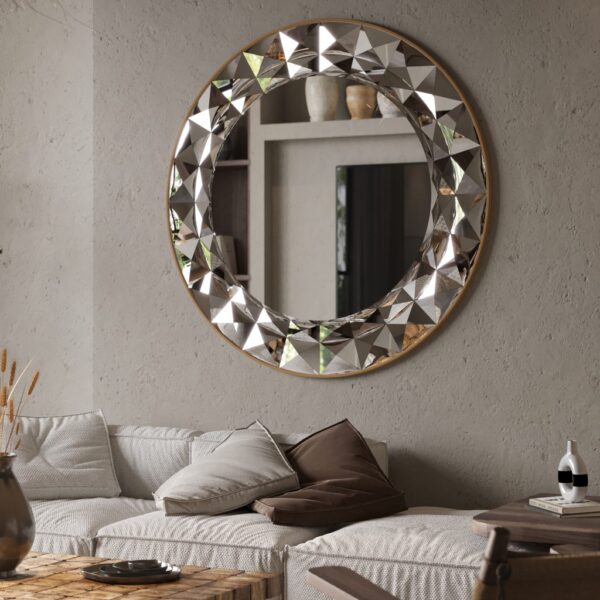 Add a touch of elegance to your living space with this Round Large Gold Mirror. Perfect for adding a glamorous touch to your aesthetic living room decor or sprucing up your bathroom vanity. This unique entryway mirror features a stunning sunburst design, making it a statement piece in any room. Elevate your room decor with this boho wall art that will surely catch the eye of all your guests. Bring style and sophistication to your home with this exquisite gold mirror.