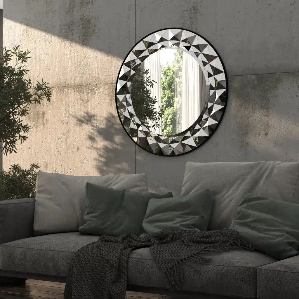 Add a touch of elegance and style to your space with this Round Large Gold Mirror. Whether you're looking to enhance your living room or update your bathroom vanity, this stunning piece of room decor is the perfect choice. The unique sunburst design makes it a standout piece of boho wall art, adding a touch of sophistication to any room. Elevate your home decor with this eye-catching mirror, sure to impress in any setting, be it as a unique entryway mirror or a focal point in your living space.