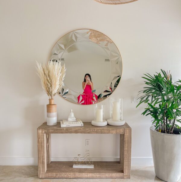 Transform your space with this stunning Round Mirror for Bathroom, featuring intricate Boho Wall Decor details and an Art Deco Sunburst design. This Sun Mirror adds a touch of elegance to any room, making it a Unique Vanity Mirror that enhances your daily routine. Elevate your Living Room Decor with this Aesthetic Design Wall Mirror that brings warmth and style to your space. Perfect for adding a touch of luxury to your Room Decor, this sunburst mirror is a must-have for those who appreciate unique and charming pieces.