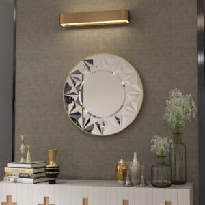 Add a touch of boho charm and art deco flair to your space with this stunning Round Mirror for Bathroom. This unique piece features an intricate sunburst design, making it a striking focal point for any room. Whether you're looking to elevate your vanity area or add a stylish accent to your living room decor, this Aesthetic Design Wall Mirror is sure to impress. Enhance your home with this one-of-a-kind Boho Wall Decor that effortlessly combines style and functionality.