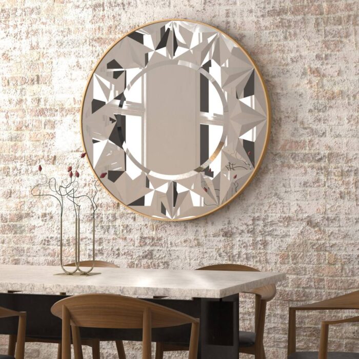 Transform your space with this stunning Round Mirror for Bathroom, featuring intricate Boho Wall Decor details and an Art Deco Sunburst design. This Sun Mirror adds a touch of elegance to any room, making it a Unique Vanity Mirror that enhances your daily routine. Elevate your Living Room Decor with this Aesthetic Design Wall Mirror that brings warmth and style to your space. Perfect for adding a touch of luxury to your Room Decor, this sunburst mirror is a must-have for those who appreciate unique and charming pieces.