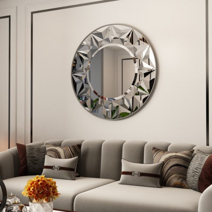 Add a touch of boho charm and art deco flair to your space with this stunning Round Mirror for Bathroom. This unique piece features an intricate sunburst design, making it a striking focal point for any room. Whether you're looking to elevate your vanity area or add a stylish accent to your living room decor, this Aesthetic Design Wall Mirror is sure to impress. Enhance your home with this one-of-a-kind Boho Wall Decor that effortlessly combines style and functionality.