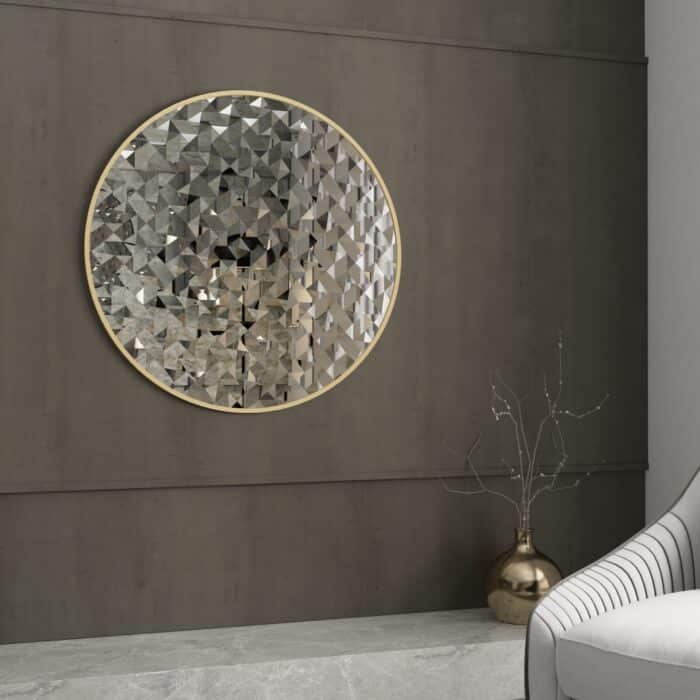 Introduce a touch of elegance and style to your living space with this Unique Decorative Round Mirror. Perfect for enhancing your living room décor or adding a chic accent to your bathroom vanity, this handmade wood mirror is a true statement piece. The intricate design and aesthetic appeal make it a standout choice for any interior design style. Whether used as a wall accent or as part of your room decor, this mirror is sure to add charm and sophistication to your home. Elevate your space with this stunning piece of art that is not only functional but also adds a touch of luxury to your surroundings.