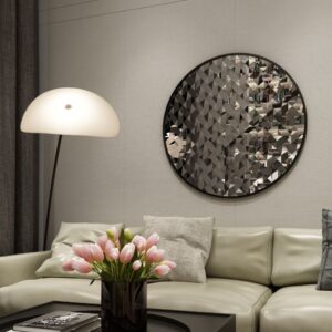 Elevate your space with this Unique Decorative Round Mirror, a stunning addition to your living room décor or bathroom vanity. Handmade with exquisite craftsmanship using high-quality wood, this mirror exudes an aesthetic design that will beautifully complement any interior style. Its eye-catching circular shape makes it a statement piece, perfect for adding a touch of elegance to your walls. Whether used as a wall accent or room decor, this mirror is sure to enhance your interior design with its timeless appeal.