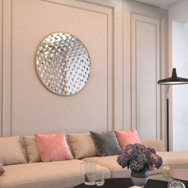Introduce a touch of elegance and style to your living space with this Unique Decorative Round Mirror. Perfect for enhancing your living room décor or adding a chic accent to your bathroom vanity, this handmade wood mirror is a true statement piece. The intricate design and aesthetic appeal make it a standout choice for any interior design style. Whether used as a wall accent or as part of your room decor, this mirror is sure to add charm and sophistication to your home. Elevate your space with this stunning piece of art that is not only functional but also adds a touch of luxury to your surroundings.