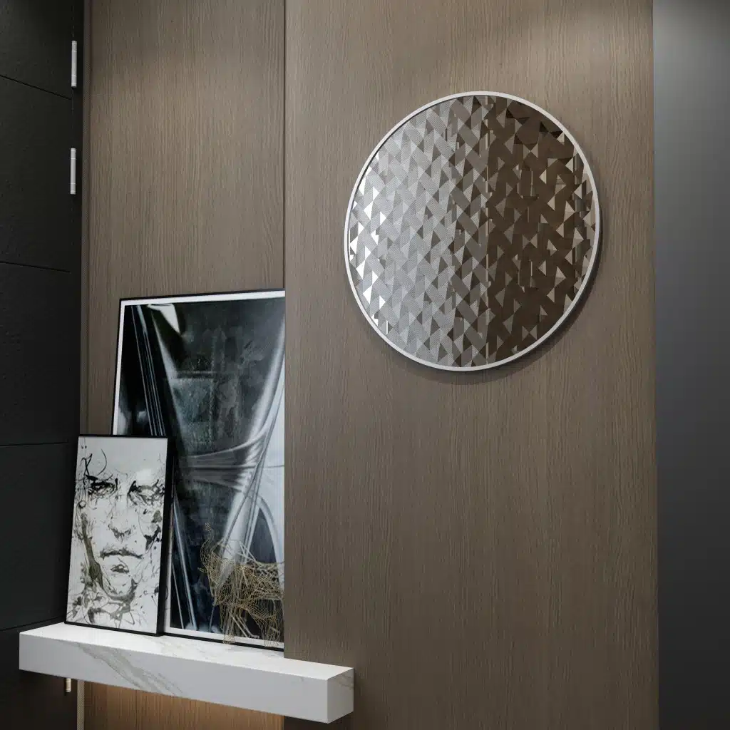 Add a touch of elegance to your living space with this Unique Decorative Round Mirror. Perfect for living room décor, a bathroom vanity mirror, or as a striking wall accent in any room of your home. Handmade with high-quality wood, this mirror features an aesthetic design that will elevate your interior design. It serves as a statement piece that will enhance the overall look of your room decor. Make a bold style statement with this eye-catching round mirror!