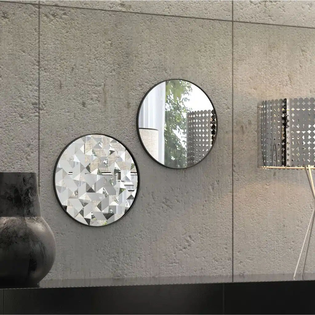 Elevate your space with this Unique Decorative Round Mirror, a stunning addition to your living room décor or bathroom vanity. Handmade with exquisite craftsmanship using high-quality wood, this mirror exudes an aesthetic design that will beautifully complement any interior style. Its eye-catching circular shape makes it a statement piece, perfect for adding a touch of elegance to your walls. Whether used as a wall accent or room decor, this mirror is sure to enhance your interior design with its timeless appeal.