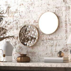 Elevate your space with this Unique Decorative Round Mirror, a stunning addition to your living room décor or bathroom vanity. Handmade with exquisite craftsmanship using high-quality wood, this mirror exudes an aesthetic design that will beautifully complement any interior style. Its eye-catching circular shape makes it a statement piece, perfect for adding a touch of elegance to your walls. Whether used as a wall accent or room decor, this mirror is sure to enhance your interior design with its timeless appeal.