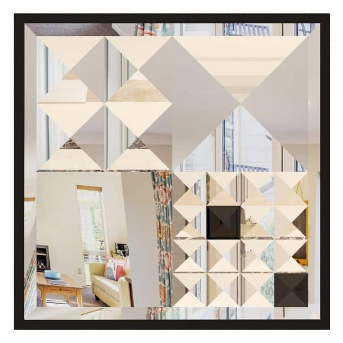 Add a touch of modern elegance to your home decor with this stunning square asymmetrical mirror. Handmade with an aesthetic design, this boho style wall mirror features a unique combination of gold and black, adding a chic and luxurious look to any space. Perfect for a bathroom vanity or as a statement piece in the living room, this piece of wall art doubles as a practical and stylish addition to your home. Whether you're looking for a housewarming gift or simply want to elevate your room decor, this elegant mirror is sure to impress with its one-of-a-kind design.