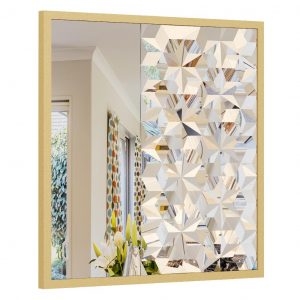 Add a touch of boho charm and elegant design to your living space with this stunning square asymmetrical mirror. This handmade wall mirror beautifully combines black and gold accents to create a unique and eye-catching piece of wall art. Perfect for adding a chic touch to your bathroom vanity or as a stylish housewarming gift for a friend. Elevate your room decor with this aesthetic and sophisticated addition that will surely become a conversation starter in any room.