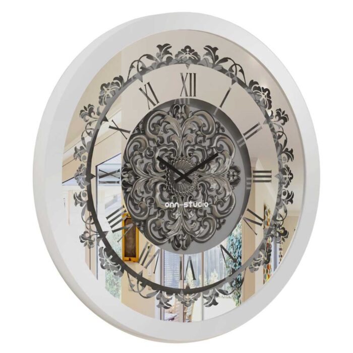 Add a touch of vintage charm to your living space with this stunning Silver Color Round Wall Clock. Featuring elegant Roman Numerals, a Curved Wood Center, and an Antique finish, this Large Wall Clock is perfect for adding a unique touch to your kitchen or living room decor. Whether you need a statement piece with this Oversized Wall Clock or a simple timepiece with this Silent Wall Clock, this Retro-inspired design is sure to impress. Don't miss out on this must-have item for anyone seeking a blend of classic and contemporary style!