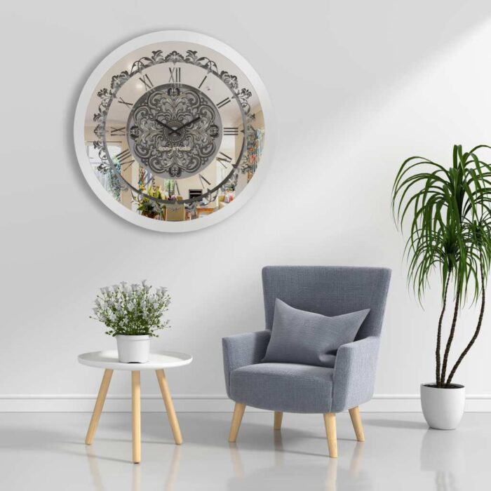 Add a touch of vintage charm to your living space with this stunning Silver Color Round Wall Clock. Featuring elegant Roman Numerals, a Curved Wood Center, and an Antique finish, this Large Wall Clock is perfect for adding a unique touch to your kitchen or living room decor. Whether you need a statement piece with this Oversized Wall Clock or a simple timepiece with this Silent Wall Clock, this Retro-inspired design is sure to impress. Don't miss out on this must-have item for anyone seeking a blend of classic and contemporary style!