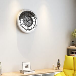 Add a touch of vintage charm to your living space with this stunning Silver Color Round Wall Clock. Featuring elegant Roman Numerals, a Curved Wood Center, and an Antique finish, this Large Wall Clock is perfect for adding a unique touch to your kitchen or living room decor. Whether you need a statement piece with this Oversized Wall Clock or a simple timepiece with this Silent Wall Clock, this Retro-inspired design is sure to impress. Don't miss out on this must-have item for anyone seeking a blend of classic and contemporary style!