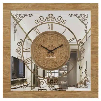 Enhance your home decor with this stunning Gold Khaki color Wall Clock featuring a Patina frame and a unique square design. This Large Wall Clock is perfect for adding a touch of elegance to your kitchen or living room. Its oversized silhouette makes it a focal point in any space, while the silent mechanism ensures a peaceful atmosphere. The Vintage and Retro vibes of this Antique Wall Clock are complemented by Roman Numerals and a curved wood center, adding a timeless charm to your interior. Don't miss out on this Big and Luxury piece that is sure to impress anyone who lays eyes on it!