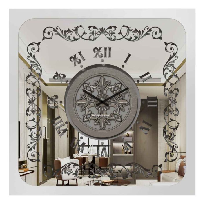 Add a touch of old-world charm to your space with this stunning Antique Silver Color Square Wall Clock. Featuring elegant Roman Numerals and a Curved Wood Center, this Large Wall Clock is a true statement piece for your kitchen or living room. The Oversized design makes it perfect for big spaces, while the silent mechanism ensures peaceful ambiance. Unique in its Vintage Retro style, this clock is a blend of classic and contemporary design, making it a perfect addition to any home decor. Don't miss out on this one-of-a-kind find!