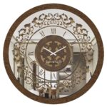 Add a touch of vintage charm to your living space with this unique oversized wall clock. The walnut color and patina frame beautifully complement the curved wood center, creating a stunning focal point for any room. This large wall clock is perfect for the kitchen or living room, with its classic round design and antique-inspired Roman numerals. The gold accents add a touch of elegance, while the silent mechanism ensures peaceful timekeeping. Elevate your decor with this retro wall clock that seamlessly blends timeless style with modern functionality.