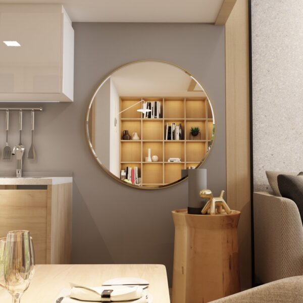 Enhance the elegance of your living space with this stunning Bathroom Round Wall Mirror. This Large Bathroom Vanity piece features a luxurious Gold finish, perfect for adding a touch of glamour to your home decor. Ideal for entryways or as a chic Living Room Decor accent, this Circle Mirror is both functional and stylish. The bevelled edge of this mirror adds a sophisticated touch, making it a must-have for chic homes seeking that extra touch of refinement. Elevate your interior design with this exquisite piece that effortlessly blends form and function.