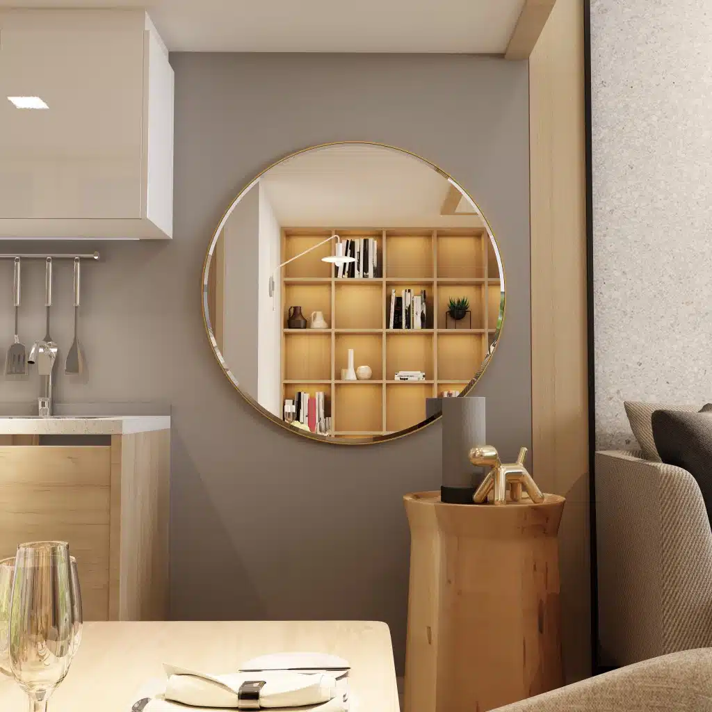 Enhance the elegance of your living space with this stunning Bathroom Round Wall Mirror. This Large Bathroom Vanity piece features a luxurious Gold finish, perfect for adding a touch of glamour to your home decor. Ideal for entryways or as a chic Living Room Decor accent, this Circle Mirror is both functional and stylish. The bevelled edge of this mirror adds a sophisticated touch, making it a must-have for chic homes seeking that extra touch of refinement. Elevate your interior design with this exquisite piece that effortlessly blends form and function.