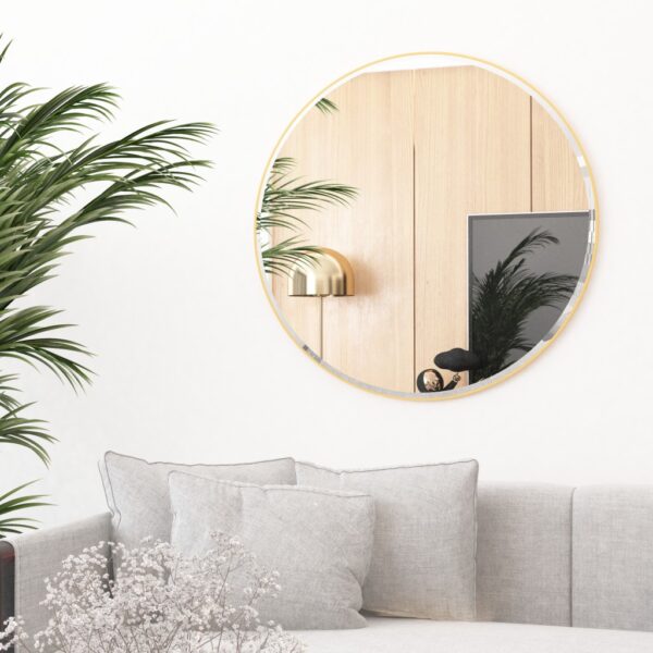 Enhance your home decor with this stunning Bathroom Round Wall Mirror. Perfect for large bathroom vanities or as an elegant entryway mirror, this Gold Wall Mirror will add a touch of sophistication to any space. The bevelled edge design exudes chic style, making it a versatile piece that can also elevate your Living Room Decor. Embrace timeless elegance with this Circle Mirror, ideal for those with a penchant for luxurious and refined aesthetics. Make a statement in your home with this must-have accessory for chic homes.