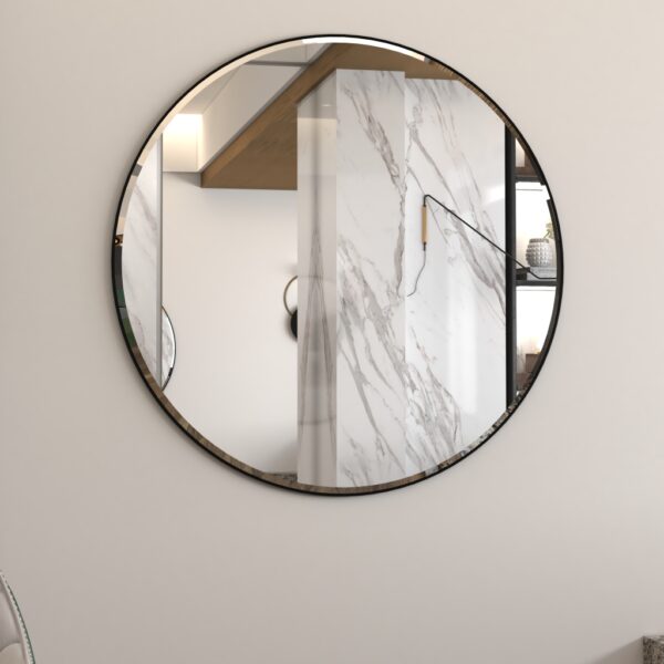 Enhance your living space with this stunning Bathroom Round Wall Mirror. This Large Bathroom Vanity mirror features a beautiful Gold Wall Mirror frame with a bevelled edge, adding a touch of elegance to any room. Perfect for the Entryway or as a stylish Circle Mirror in your Living Room Decor, this mirror is a must-have for chic homes seeking sophistication and style.